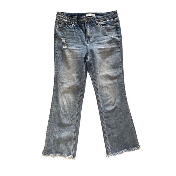 VERVET by Flying Monkey High Rise Kick Flare Jeans Sz 29 Raw Hem - Picture 1 of 4